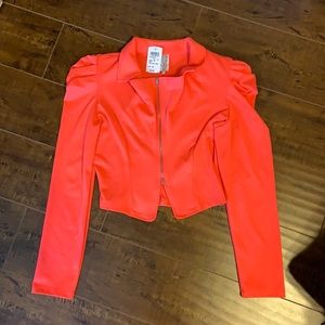 Brand New! Coral Cropped Blazer With Shoulder Pads